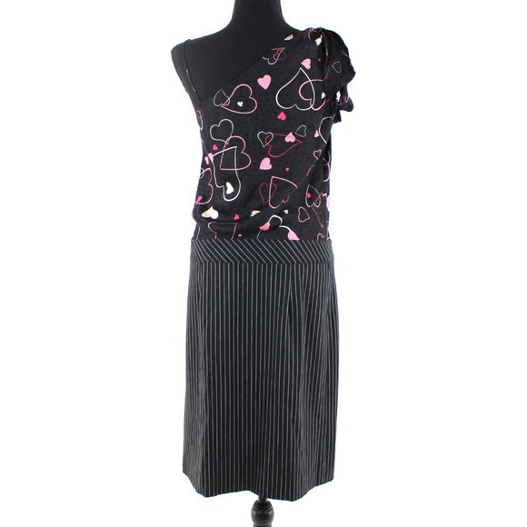 Moschino Sleeveless Heart Stripe Design Mini Dress 42 Tie Shoulder Silk Wool M - Picture 6 of 8